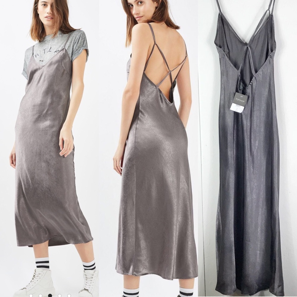 Topshop Metallic Slate Slip Dress